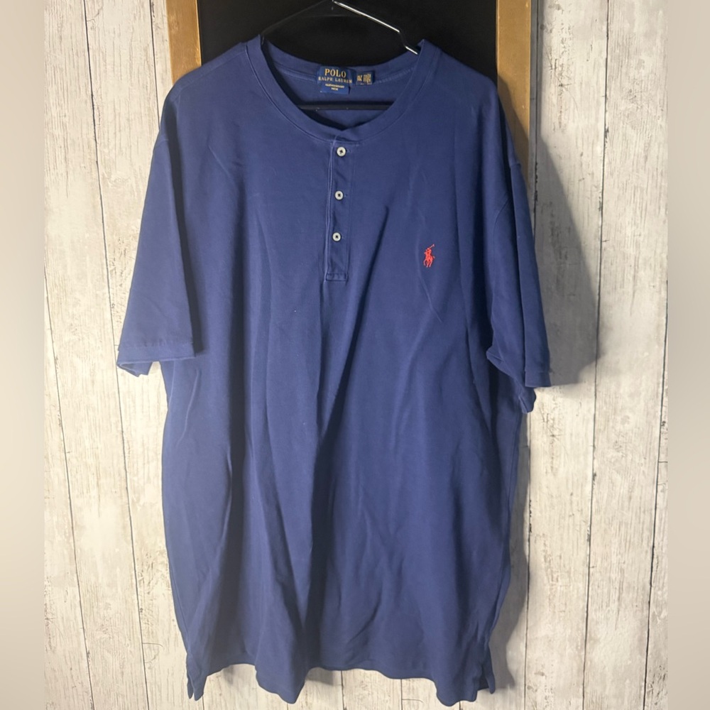 Polo Ralph Lauren Henley Men XLT Shirt Blue Featherweight Mesh Prep Red Pony 461